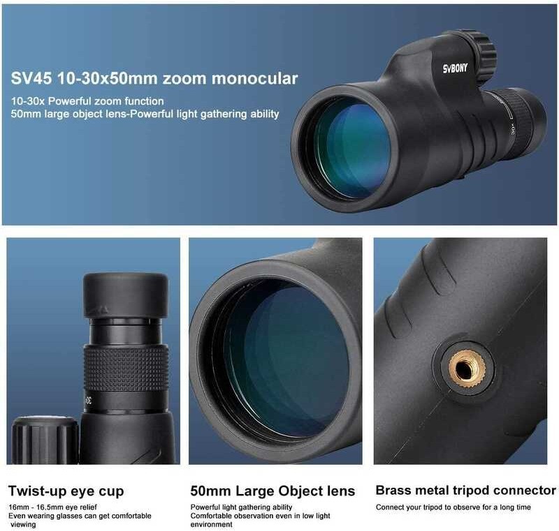 ❤ SVBONY Sv45 10-30X50/10X50/12X50 Monocular Powerful HD FMC Bak4 Prism Waterproof Telescope F