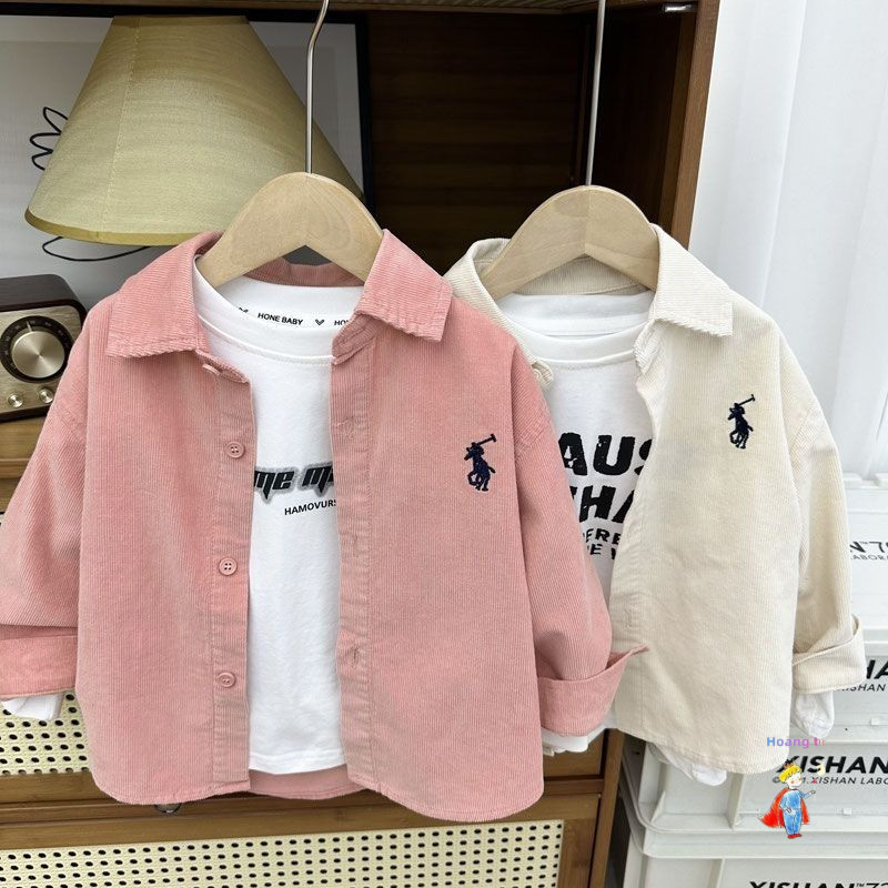 [ขายร้อน] เสื้อเชิ้ตเด็กสไตล์ใหม่เด็กเวอร์ชั่นเกาหลีลายขนแกะหล่อด้านบน