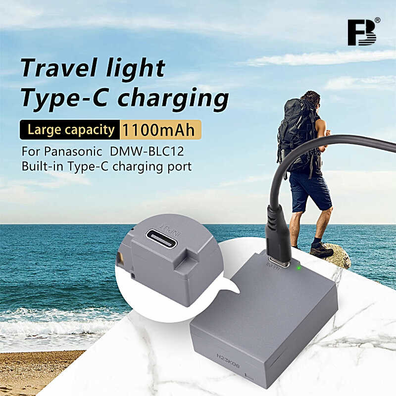 แบตเตอรี่กล้อง 5 FB DMW-BLC12 พอร์ต USB-C พร้อมพอร์ตอินพุต Typ