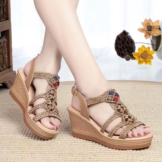 รองเท้าส้นสูง พื้นหนา แฟชั่นฤดูร้อน สไตล์โบฮีเมียน สําหรับผู…