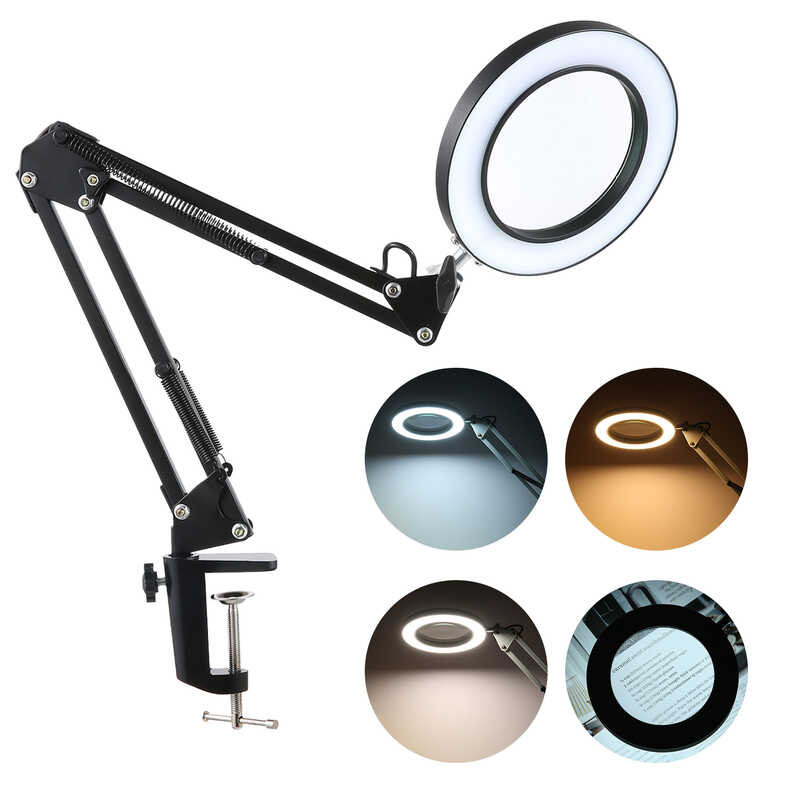 ❥ C5v D 2A 8W 80Leds โคมไฟตั้งโต๊ะพร้อม5x แว่นขยาย Swing Arm Clamp-On โ