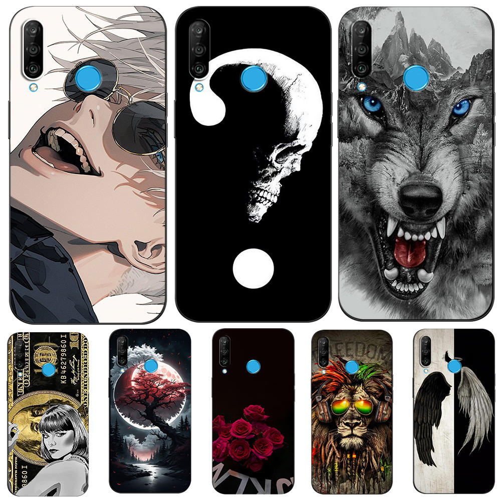 สําหรับ Huawei P30 Lite กรณีซิลิคอนปกหลังสําหรับ Huawei P 30 Lite P30lite โทรศัพท์สีดํา tpu กรณีสัตว