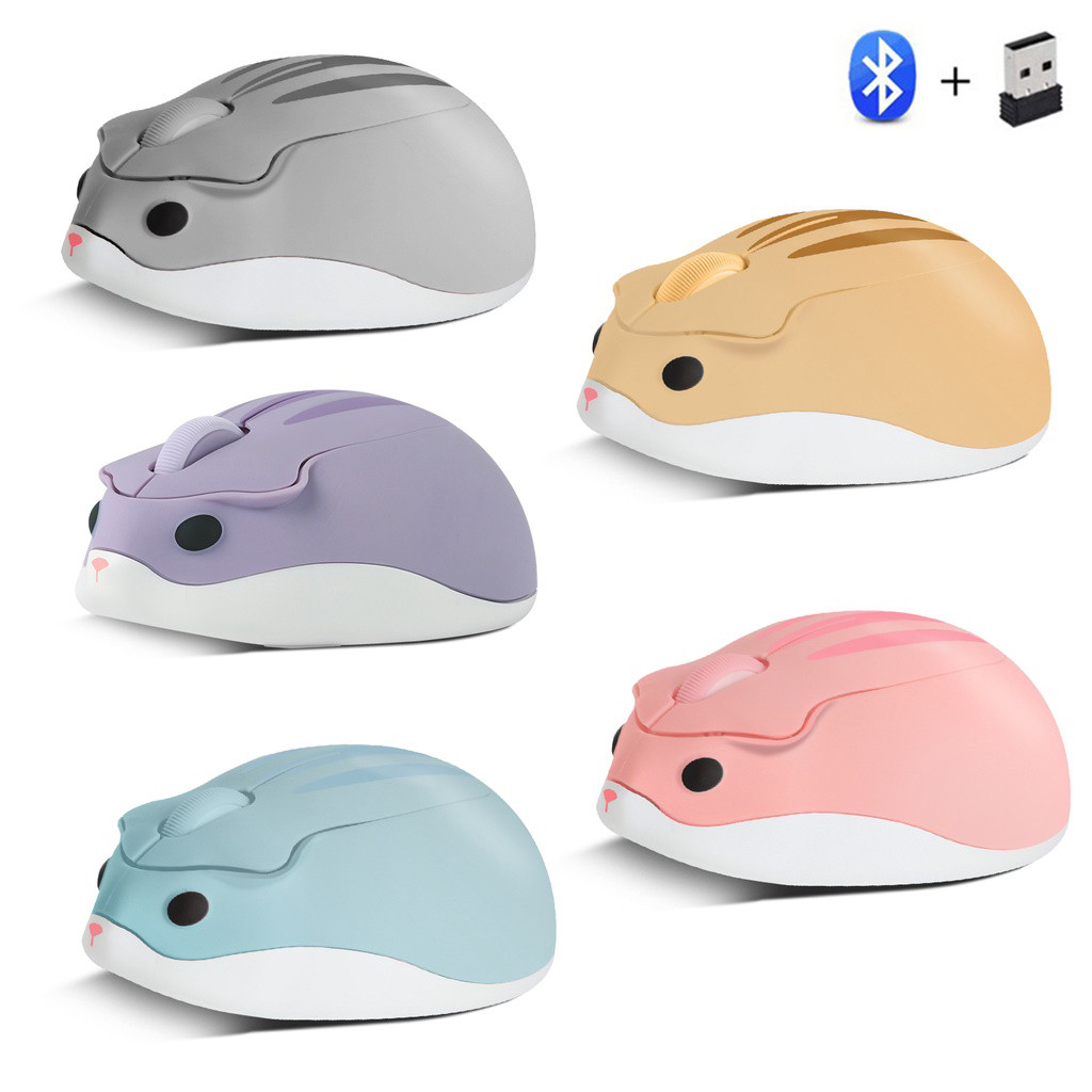 2.4g บลูทูธน่ารักหนูแฮมสเตอร์ไร้สาย Dual Mode Ergonomic ชาร์จเม้าส์ Slim เมาส์แบบพกพาสําหรับสาวของขวัญ
