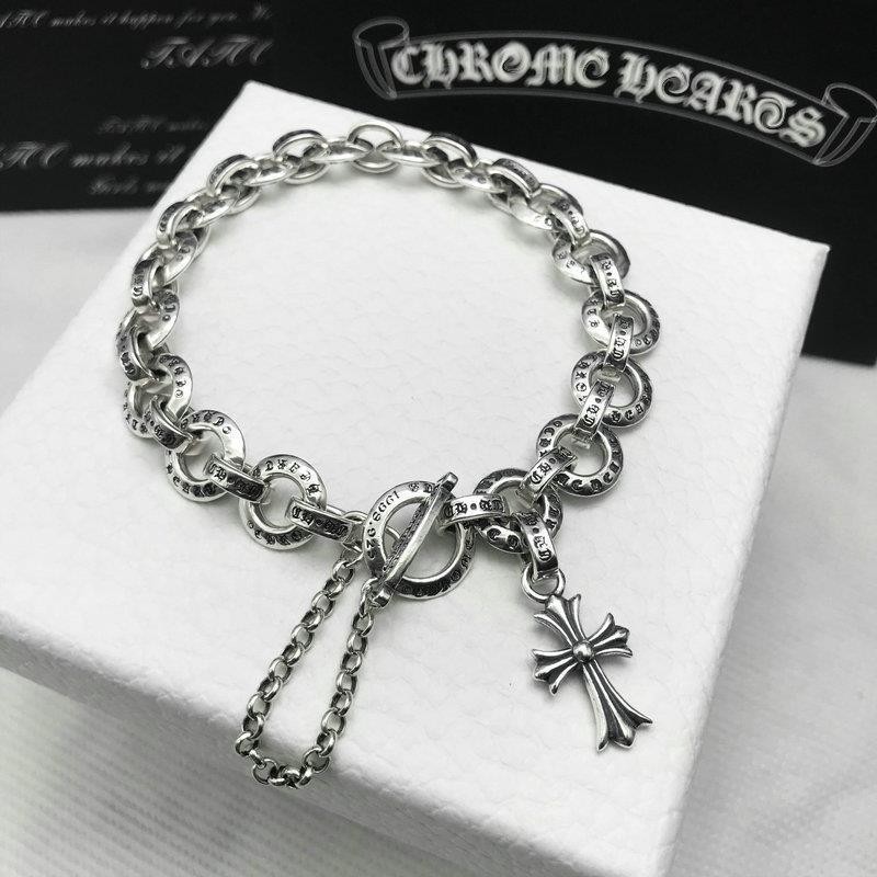 Chrome Hearts Sterling Silver Cross OT Buckle Bracelet Mens Fashion Personality Retro European, American And Thai Lette
