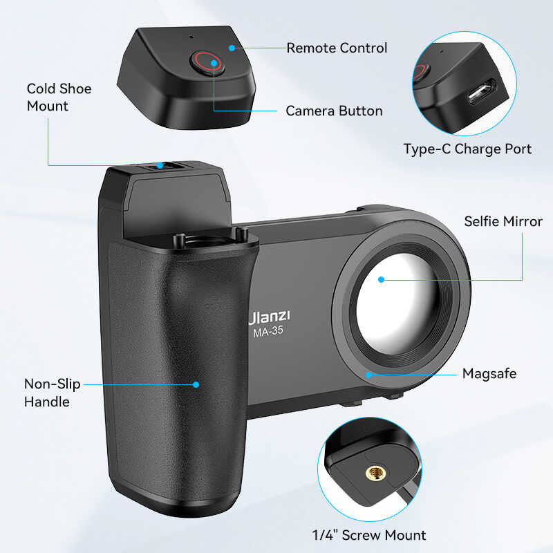 Δ Ulanzi Ma35 Selfie Handle จับชัตเตอร์บลูทู ธ สำหรับ Iphone สมาร์