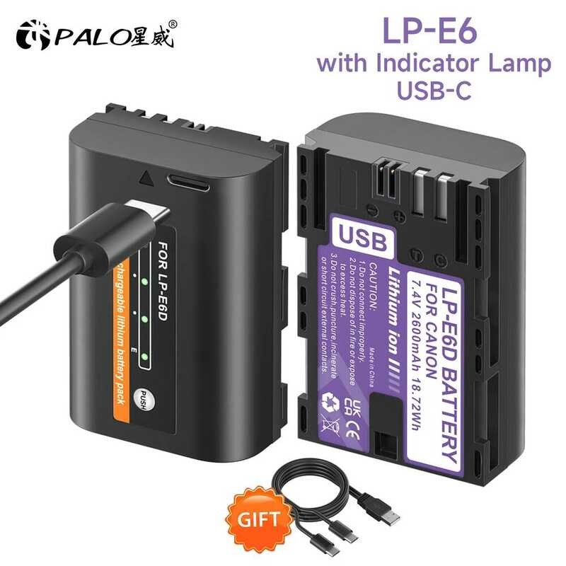 ▥ แบตเตอรี่ Lp-E6n Lp-E6 Lpe6ชนิด-C LP 2600Mah พร้อมไฟแสดงสถานะสำหรับ Canon EOS 5Ds R 5D Mark I