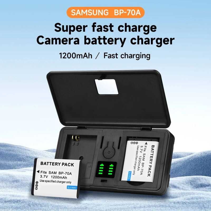 ▥ แบตเตอรี่ Bp-70A Ea-Bp70a Ia-Bp70a Bp70a พร้อมกล่องชาร์จไฟ LCD สำหรับ Samsung Aq100 Dv150f Es