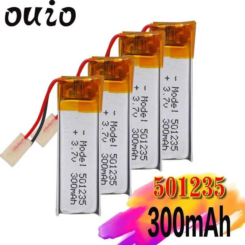 3.7V 1/2/4 ชิ้น501235 แบตเตอรี่ลิเธียมไอออนโพลีเมอร์แบบชาร์จได้ 300mAh LIPO แบตเตอรี่ลิเธียมไอออนสำห
