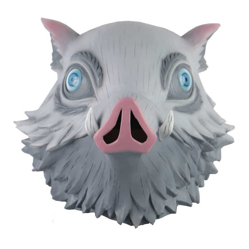 Demon Slayer Mask Headgear Mouth Flat Inosuke Pig Head Mask Halloween Anime Show Dress Up Props