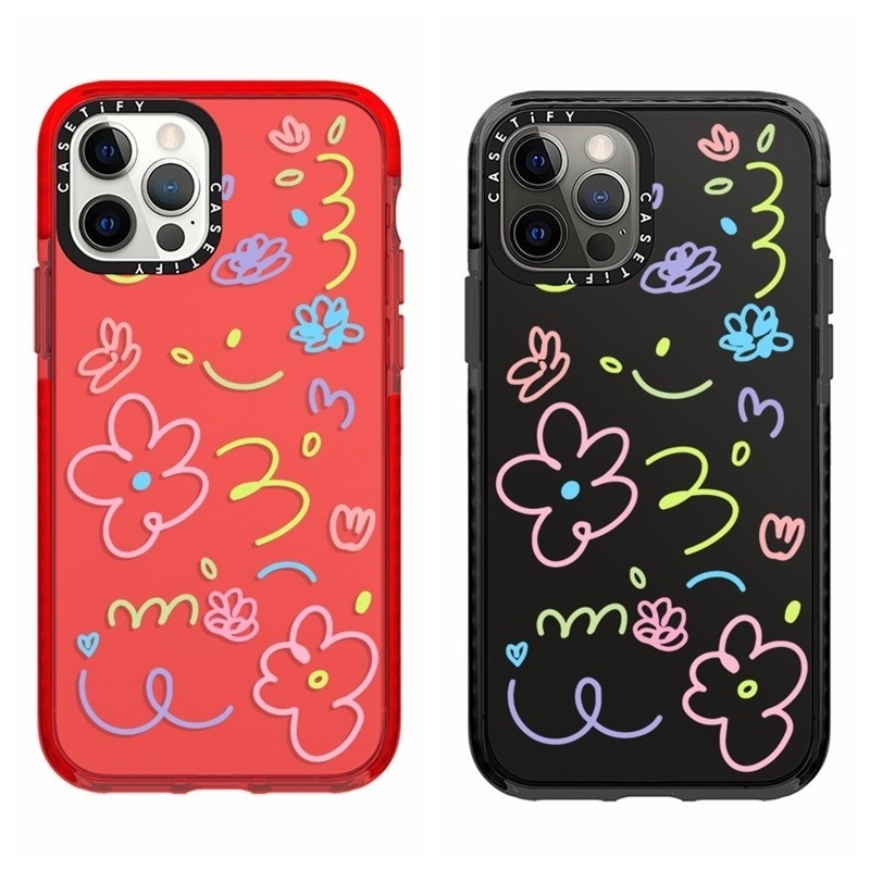 เทรนด์แฟชั่นยี่ห้อ CASETIFY Creative Line ดอกไม้ Graffiti เคสโทรศัพท์สําหรับ iPhone 15 15Plus 15pro 15promax 14 Pro Max 13Pro Max นุ่มสําหรับ iPhone 12 11 7+ XR คุณภาพสูง