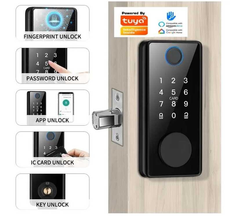 ❤ Bdfd Tuya&Ttlock Wooden Smart Lock Fingerprint Code IC Card Key Application Unlock Bluetooth
