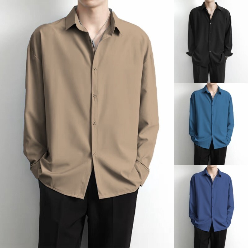 M - 4XL เสื้อเชิ้ตแขนยาวผู้ชายแฟชั่นเกาหลีหลวมธรรมดาลำลอง เสื้อเชิ้ตผู้ชาย