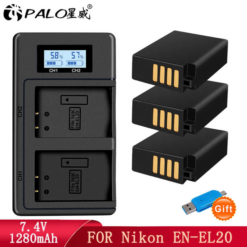 PALO 0 EN-EL20a EN-EL20 Battery + LCD USB Dual Charger for Nikon Coolpix P000 P950  J J2 J3 DL24-