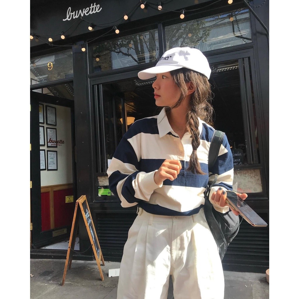 [SR-STUDIO] เสื้อยืดโปโล ลายทาง สไตล์เกาหลี