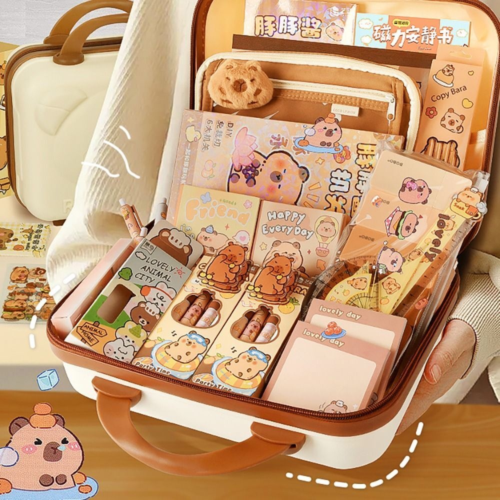 Capybara Stationery Kawaii Set Notebook, Stickers Cute Back-to-School Supplies Ruler, Pencil, Pen C