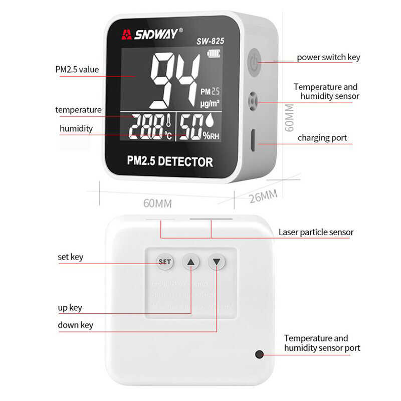 เครื่องตรวจจับ 🍀 Pm2.5 Sndway เครื่องตรวจสอบดิจิตอลแบบพ