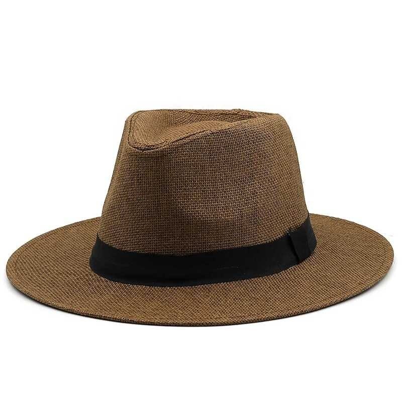 Summer Women Fashion Men Straw Sun With Wide Brim Panama For Beach Fedora Jazz Hat Size 56-58CM