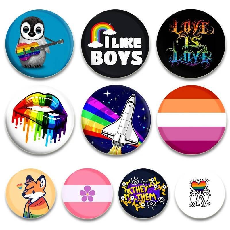 LGBTQ Art Pins Pride เข็มกลัด rainbow flag สำหรับ pansexual, asexual, bisexual พร้อมสร้อยคอและกำไล