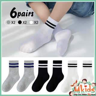 [ส่งจากในประเทศ🚚] ถุงเท้าสีขาว 6 คู่ สำหรับเด็ก 1-12 ปี Mid-…