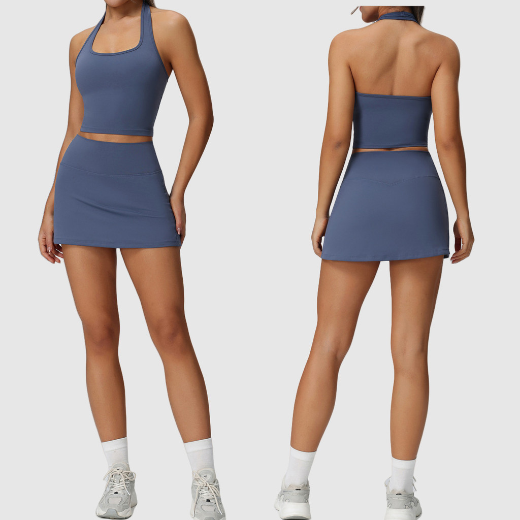 New Womens Tennis Skirt & Pocketed Sports Set – Tight-Fit Outdoor Running and Yoga Workout Outfit