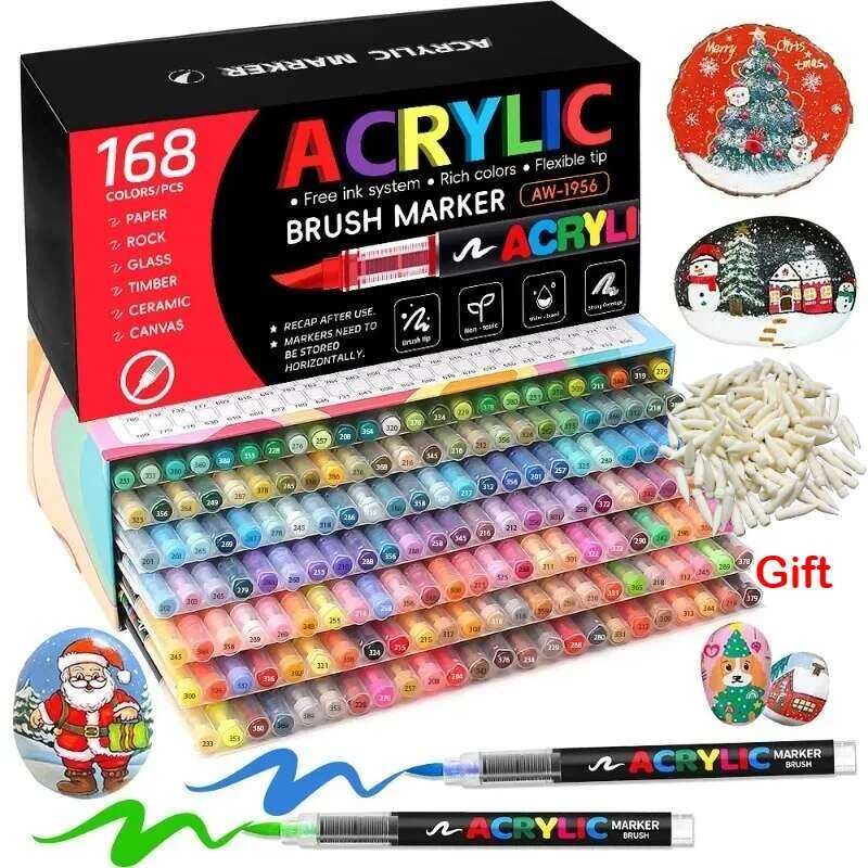 สี 168/12 ปากกามาร์คเกอร์อะคริลิคแบบน้ำกันน้ำ หัวแปรงนุ่ม สำหรับอุปกรณ์การเรียนและเครื่องเขียน PK GN