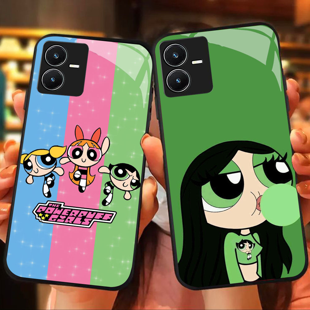 MK-93 Powerpuff Girls Liquid HD Glass Casing สําหรับ VIVO Y22 Y35 Y75 Y28 Y22S V25 Y55 iQOO Z6