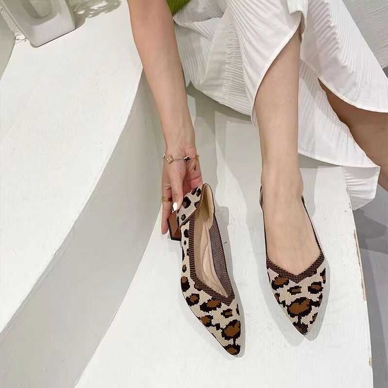 2023 Ec4 ผู้หญิงใหม่ส้นสูงถักระบายอากาศสแควร์ส้นสูง