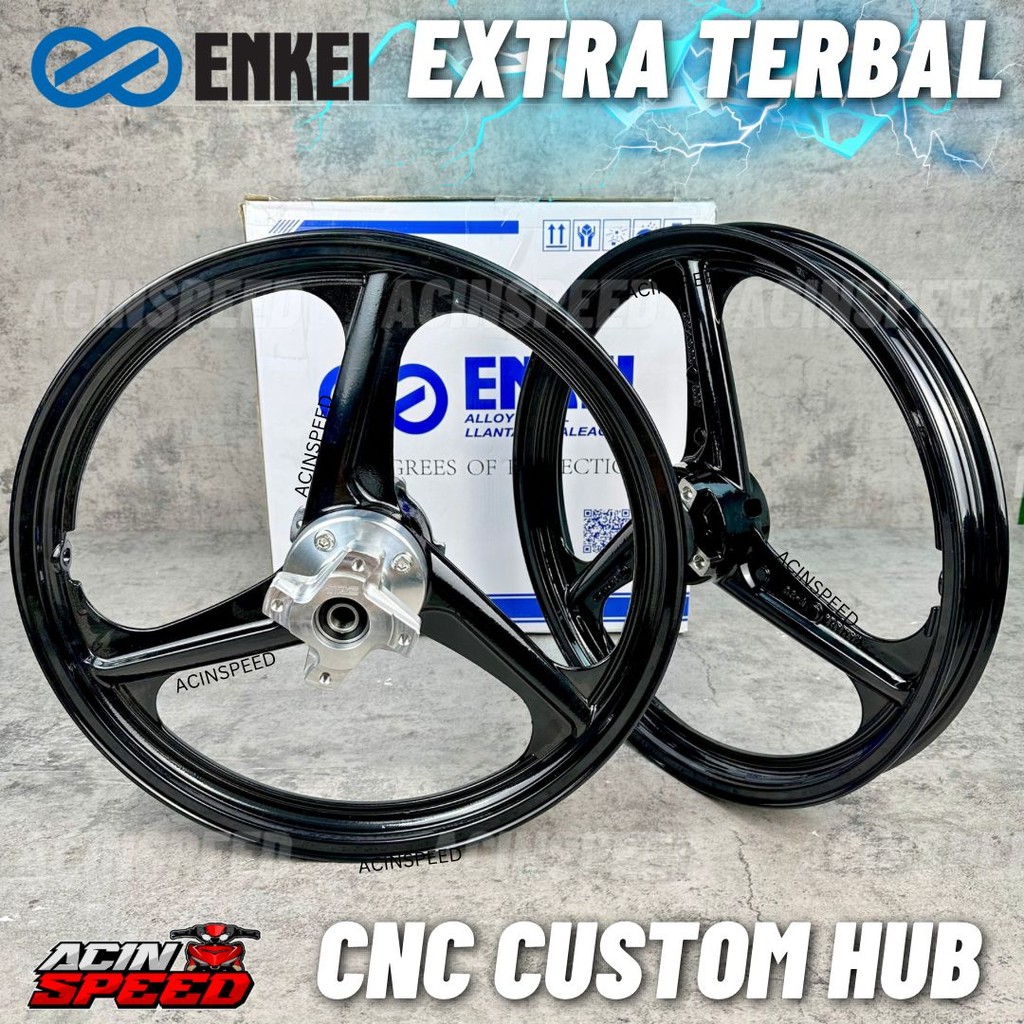 Enkei 3 Rod Custom Sport Rim Y15ZR Y16 Abs/ Y15 3 Rod Custom Hub สีดําสีขาว 1.6x17/