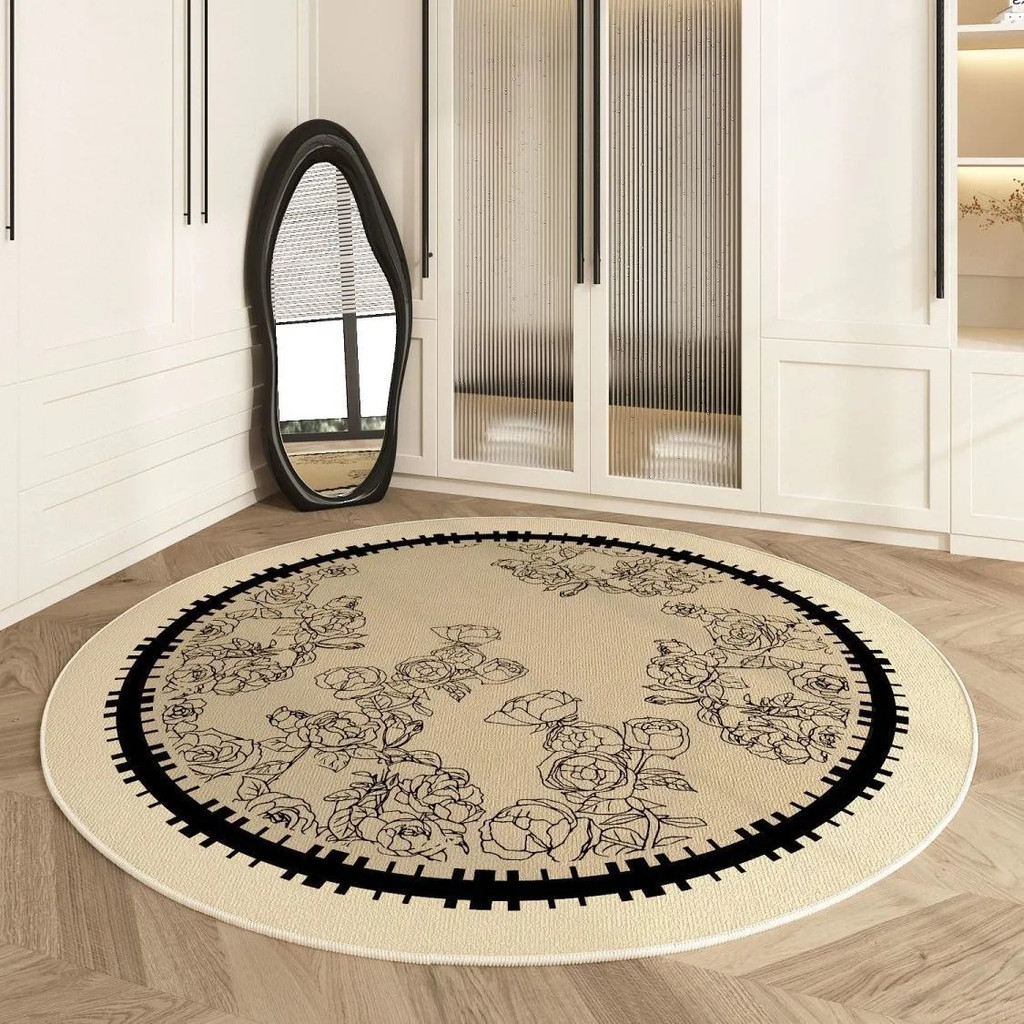 Room Carpet Living French Retro Round Bedroom Bedside Soft Rug Dirt-resistant Easy Care for Study C