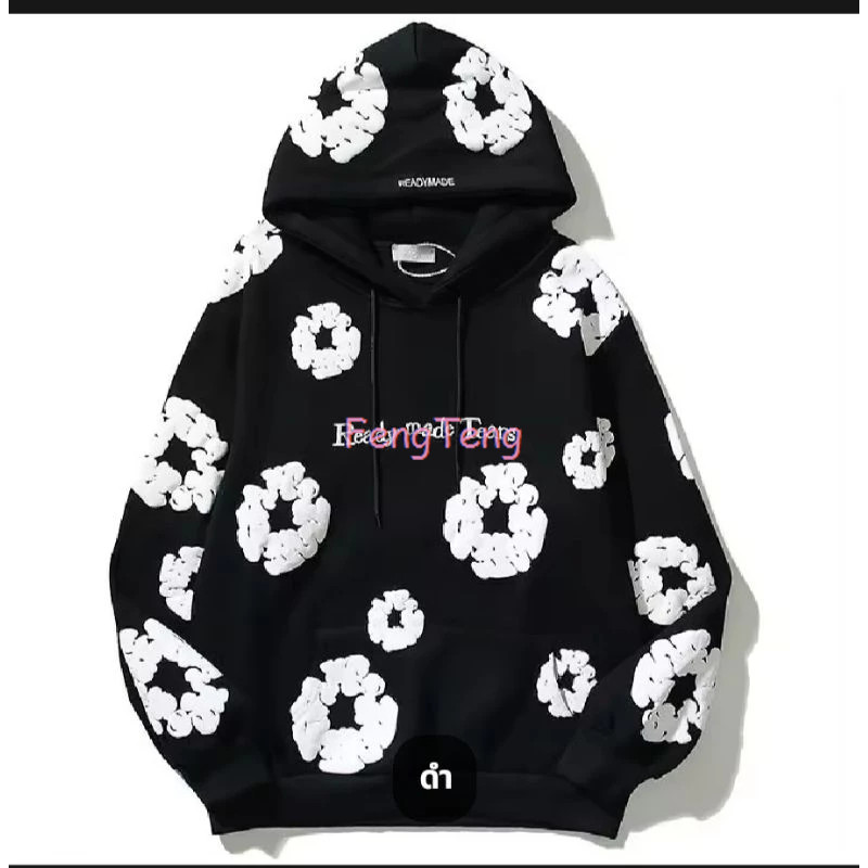 เสื้อฮู้ดลายดอกผ้าหนาใส่ได้ทั้งชายและหญิง เสื้อกันหนาวกันแดดกันลมได้ สินค้าพร้อมส่งในไทย