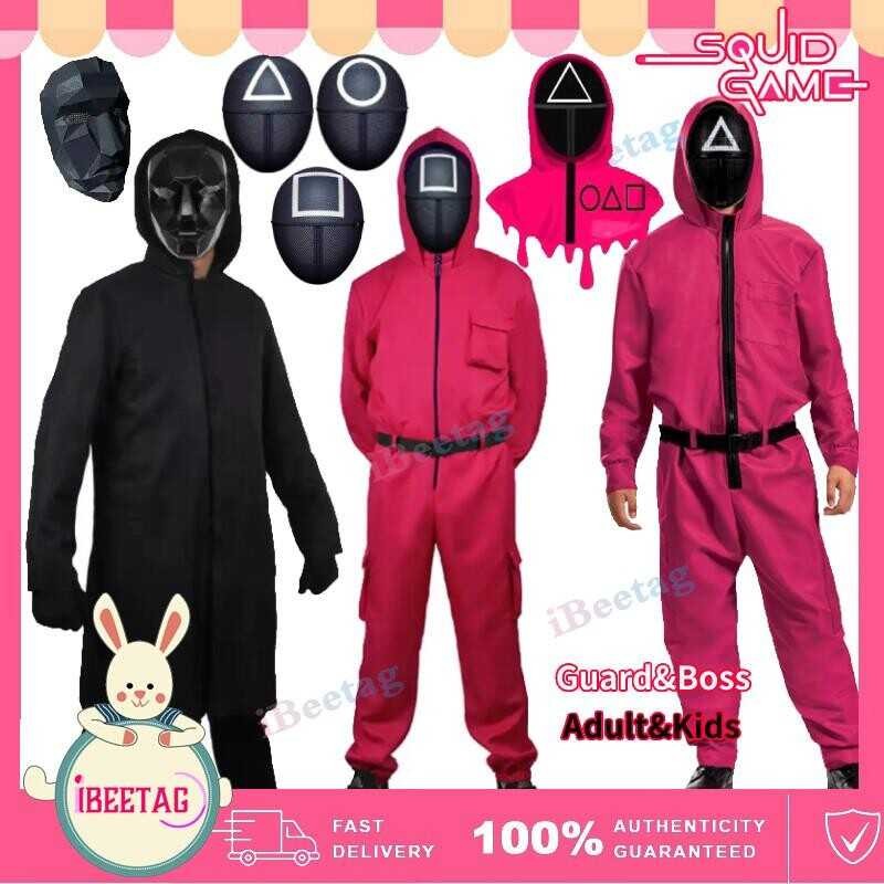 Squid Game Guard/ Cosplay Costume Adult&Kids Jumpsuit With Glove Mas Hooded Jumpsuit Halloween Role