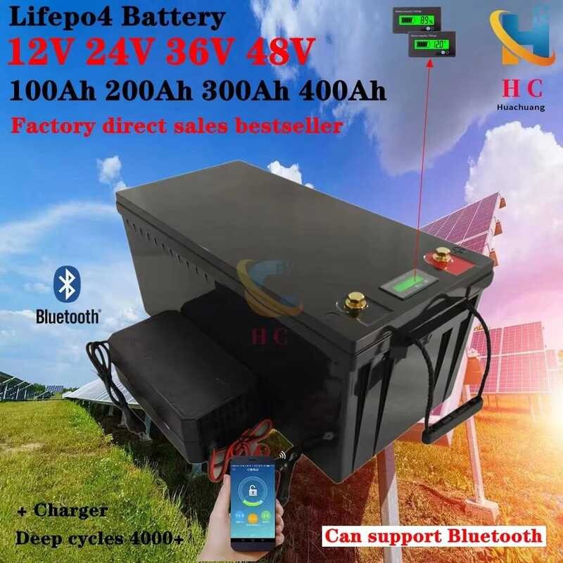 แบตเตอรี่ลิเธียม Lifepo4 200AH HC_12V 300AH 400Ah 24V 150Ah 200Ah 36V 48V 100Ah สำหรับรถยนต์แบบ Deep