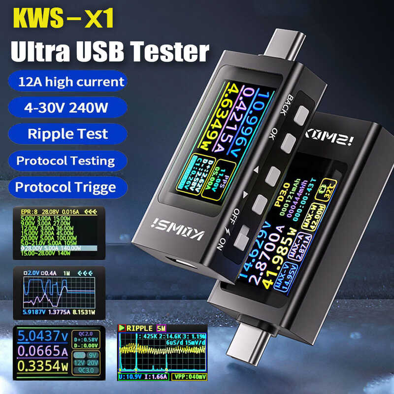 ❤ Kws-X1 Fast Charging Tester Battery Health Type-C Pd3.0/Qc4.0/Pps Auto-Detect HD IPS Display