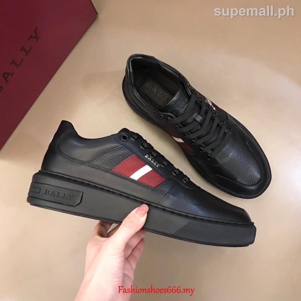 อ่า คุณภาพดั้งเดิม 100%  Fashion New Bally Mens Low-top Lace-up shoes รองเท้าผ้าใบหนังสีดํา F8SQ