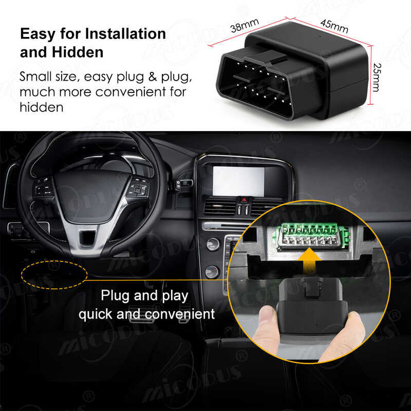 Mini OBD รถ Tracker Micodus 2G Mv33 Mv66การติดตามเรียลไทม์เครื่องติด