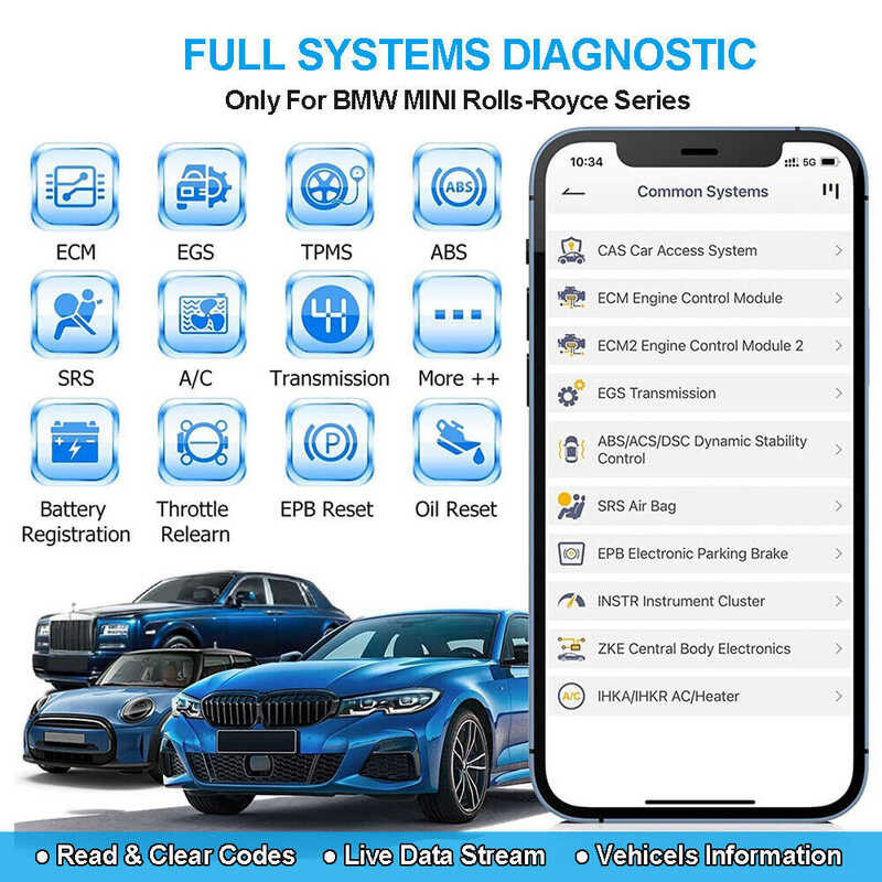 ANCEL Bd300 Obd2 Bluetooth For Car Code Reader ABS SRS EPB Oil Reset Automotive Scanner All Systems