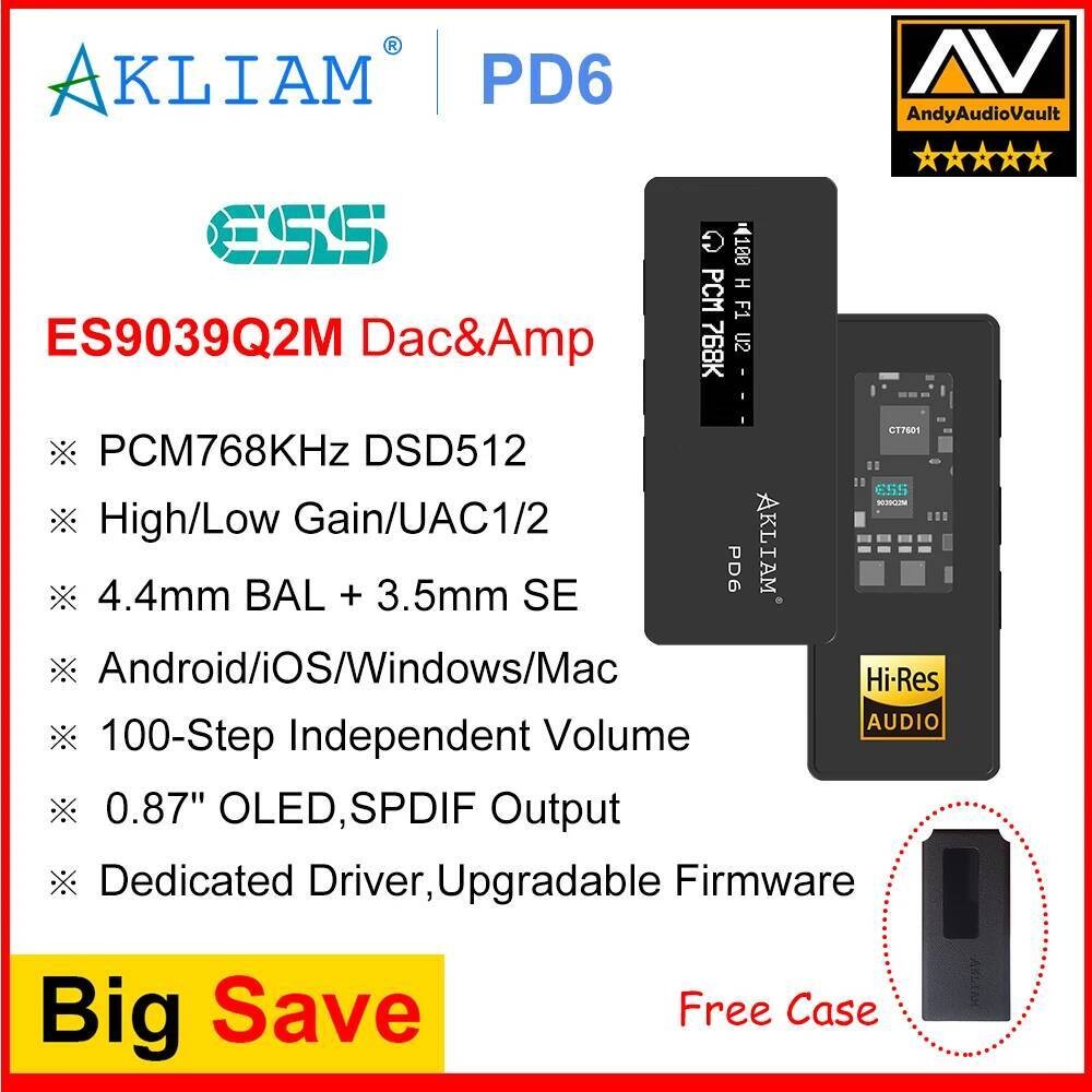 (Andy 5-Star) AkLIAM PD6 ES9039Q2M USB DAC OLED Display Hifi แบบพกพา Dac & Amp 3.5 มม.4.4 มม.เครื่อง