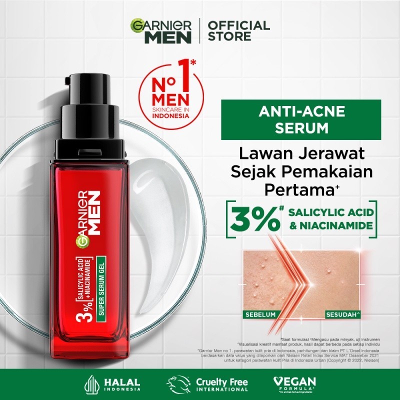 Garnier Men Acno Fight Super Serum Gel Skincare 30ml - เซรั่มบํารุงผิวหน้าสําหรับผู้ชายพร้อมกรดซาลิไ
