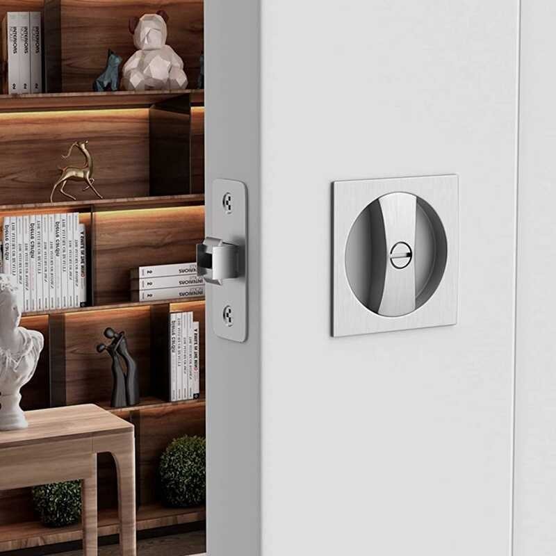 ❤ Bed/Bath Metal Lock Satin Nickel Contemporary Privacy Square Hardware, Sliding Pocket Door L