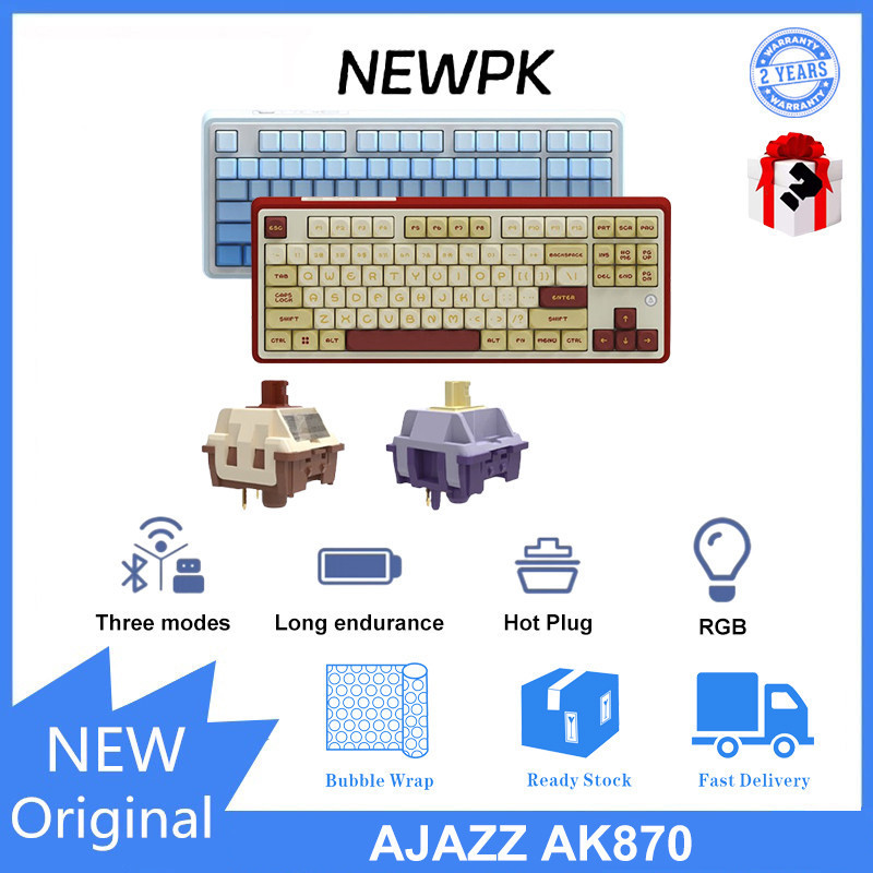 Ajazz AK870 คีย์บอร์ดไร้สาย พร้อมลูกบิดหน้าจอ