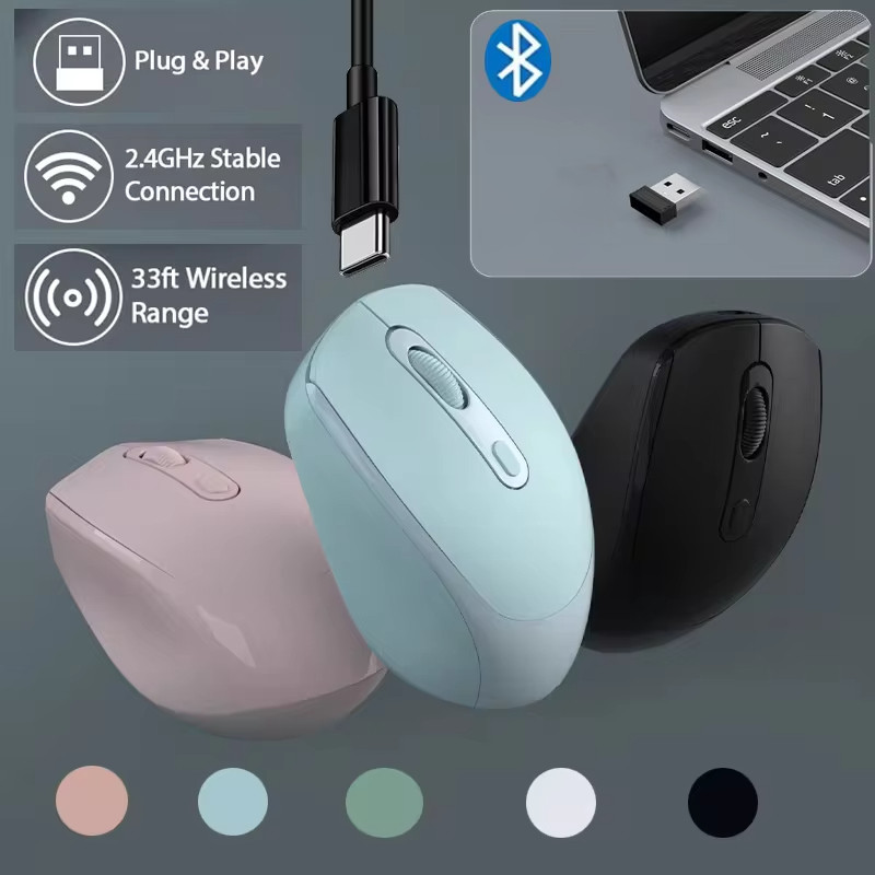 เมาส์ปิดเสียงไร้สายแบบชาร์จบลูทูธ 2.4G เมาส์ออปติคัลพร้อม USB RGB 1600DPI เมาส์สําหรับคอมพิวเตอร์แล็ปท็อปพีซี