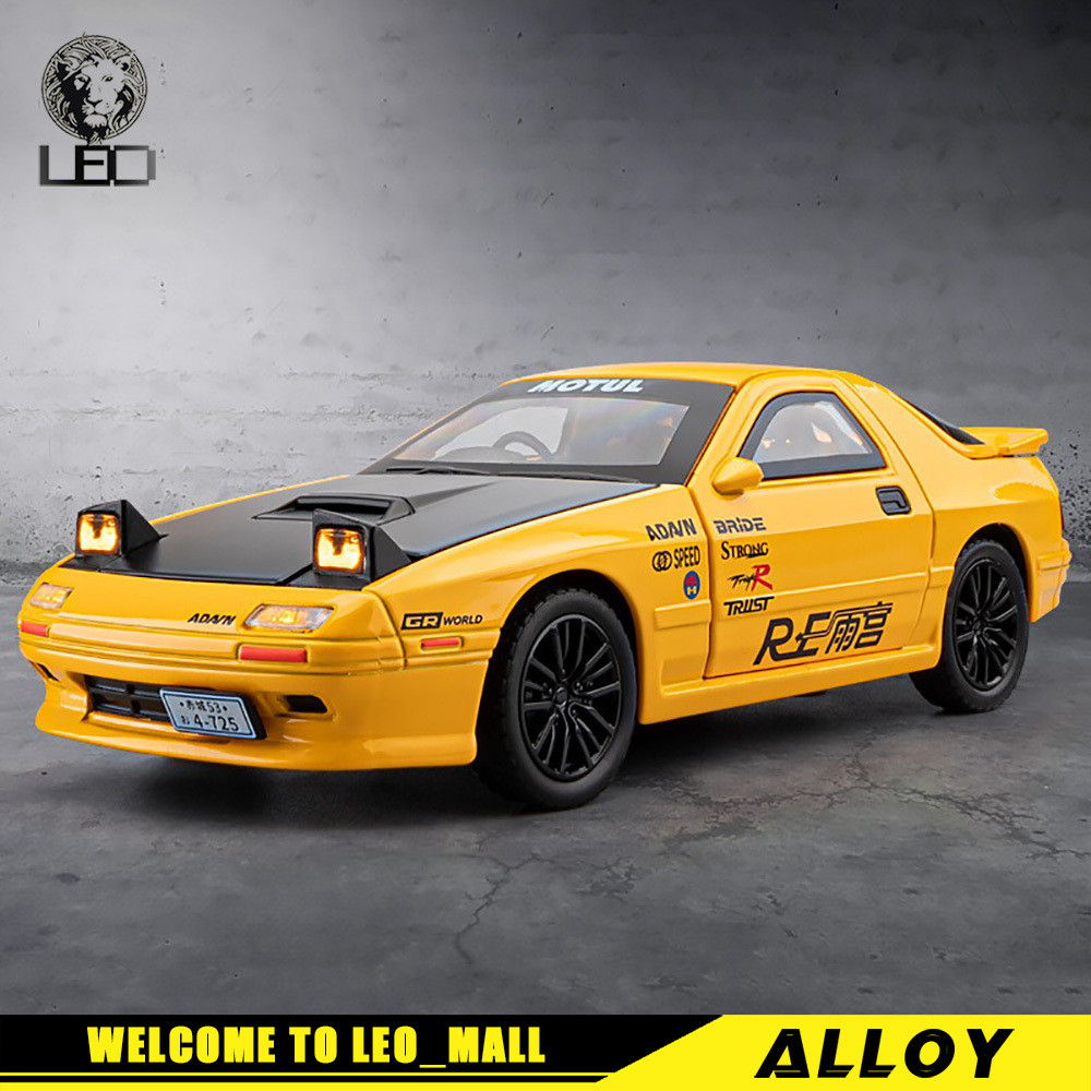 Leo 1:32 JDM Mazda RX-7 โมเดลรถเหล็กรถโลหะผสมของเล่นของขวัญสําหรับเด็กเด็กผู้หญิง