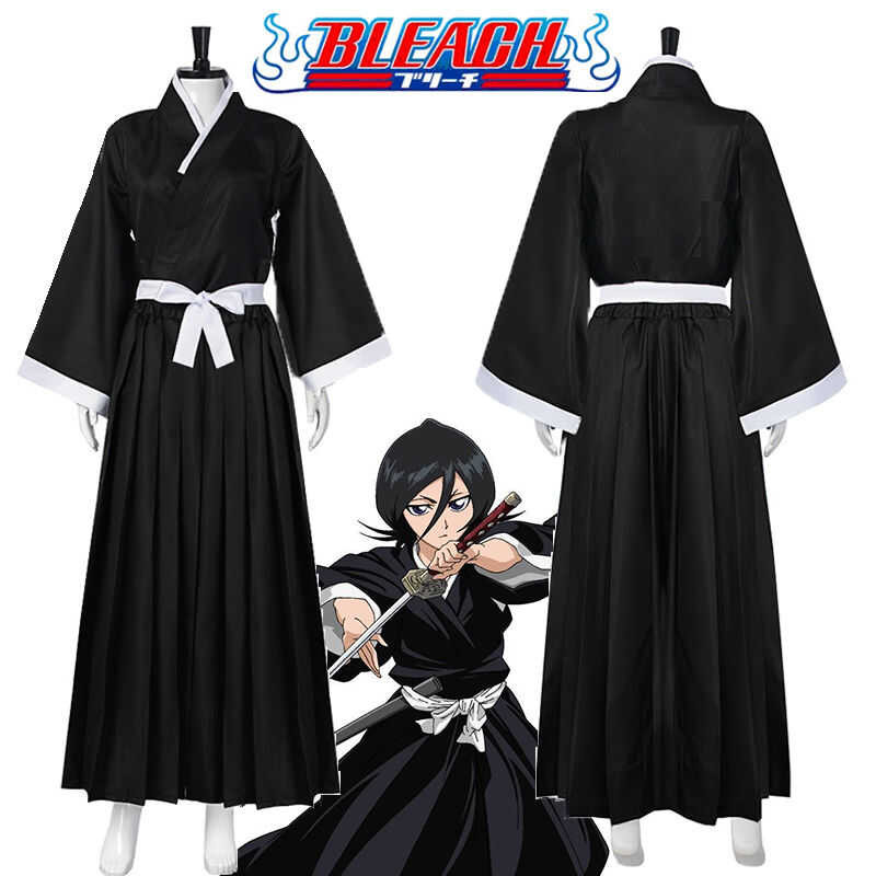 Anime Bleach Cosplay Costume Halloween Grim Reaper Kuchiki Rukia Kimono Robe Coat With Belt Japanes