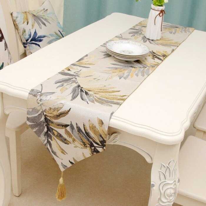 LY Modern Table Runner Nordic Embroider Tassels Table Runner Jacquard Leaves Painting Table Cloth F