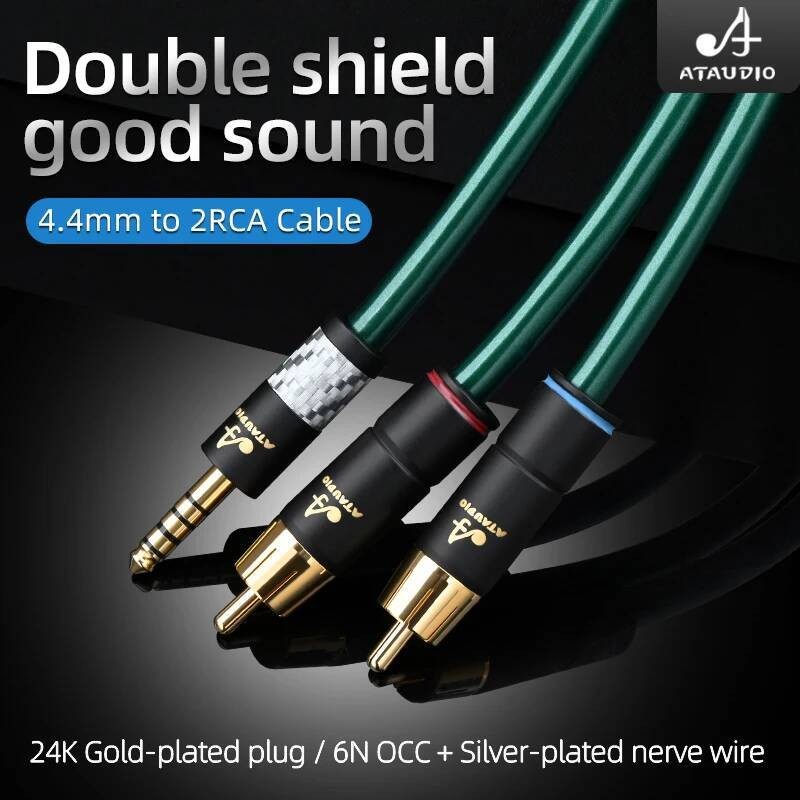 ไฮไฟ 4.4 มม. ถึง 2RCA HiFi OCC ป้องกันเสียงรบกวนและป้องกันการรบกวน 4.4 สายสัญญาณเสียงเครื่องขยายเสียงแบบหนึ่งต่อสองที่สมดุล