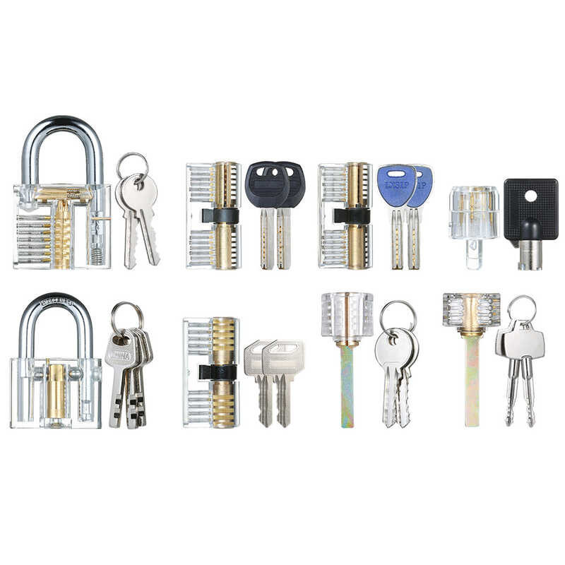 ❤ 8 PCS Visible Practice Transparent Padlock Tubular Lock Picking Training Locksmith Tools Loc
