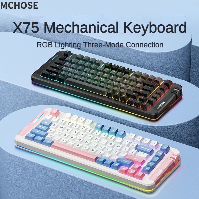 พร้อมส่ง MCHOSE X75 คีย์บอร์ดเมคคานิคอล RGB สามโหมด แบบเต็มปุ่ม สีครีม