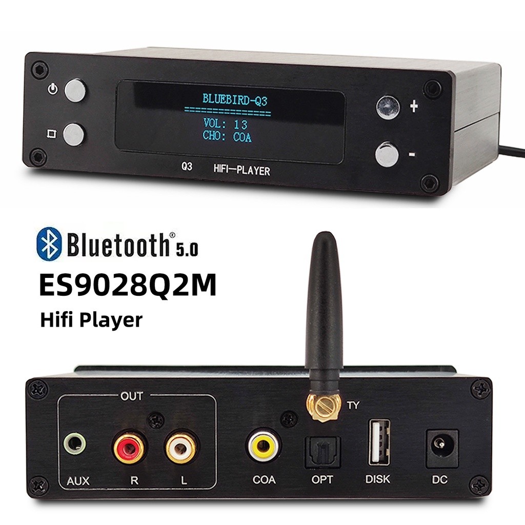 Q3 เครื่องเล่นเพลงบลูทูธ 5.0 HIFI ES9028 ถอดรหัส 24 บิต 192k USB DAC รองรับ APP Coaxial COA OPT ไฟเ