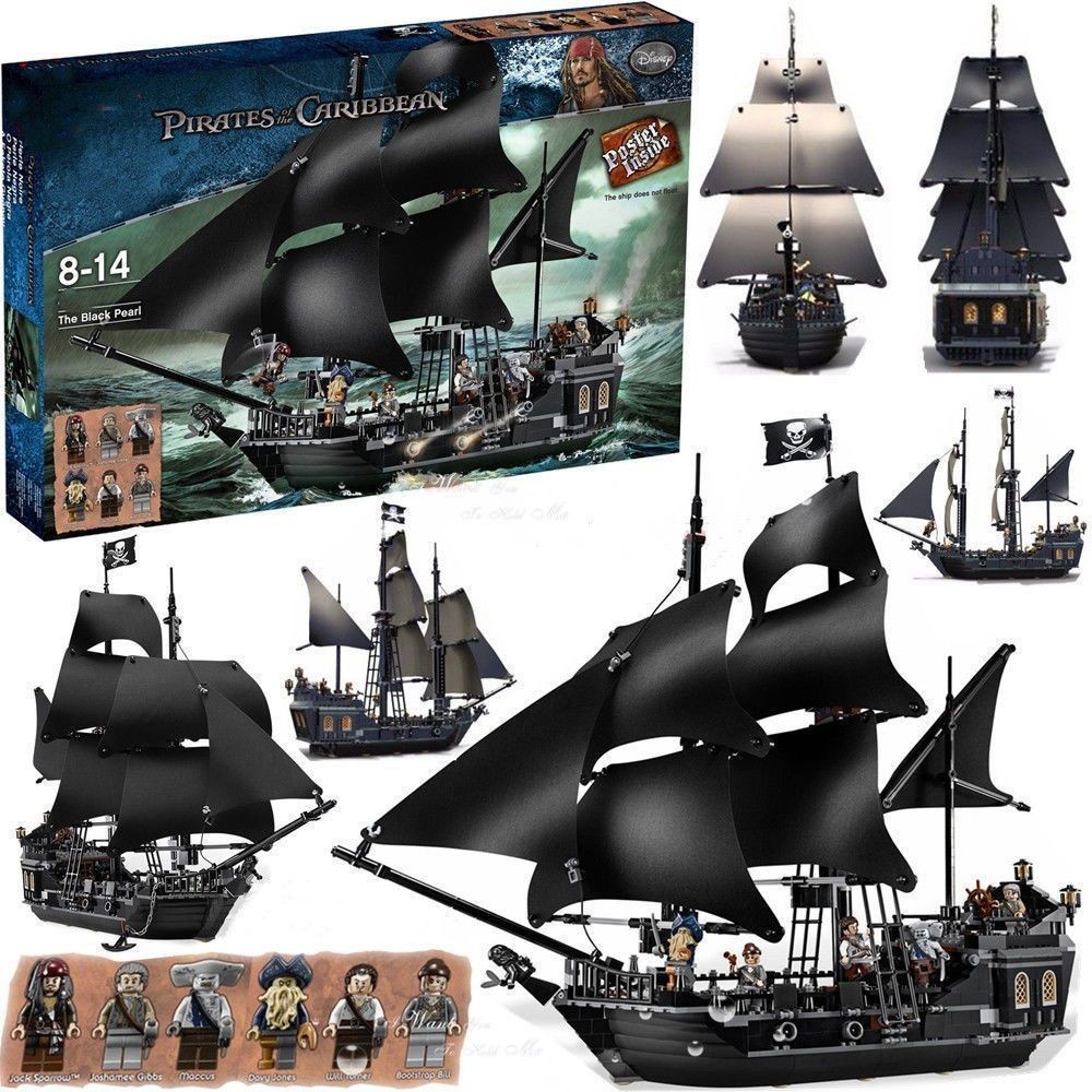 เข้ากันได้กับ Lego Black Pearl Pirates of the Caribbean Building Blocks แล่นเรือใบเด็กชายและเด็กหญิ