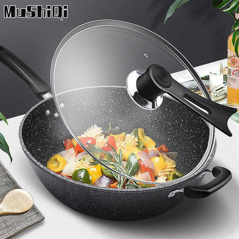 LY Maifan Stone Non-Stick Stir-Fry Pan Household Induction Cooker Wok Pan 32Cm 34Cm Induction Cooke
